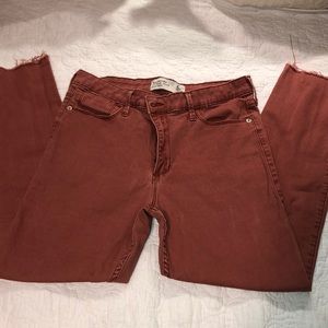 Pink Abercrombie and Fitch high rise ankle jeans